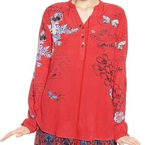 Desigual Tunic Lisa red graffiti blouse words size 4